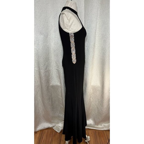 XSCAPE Size 4 Black Maxi Halter Dress With Beaded Side Panels   Sleeveless Forma - Picture 2 of 12